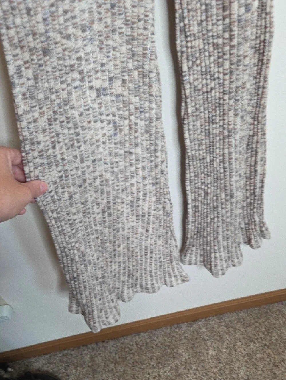 Free People Ribbed Collared Button-Front Jumpsuit in Taupe Speckle
